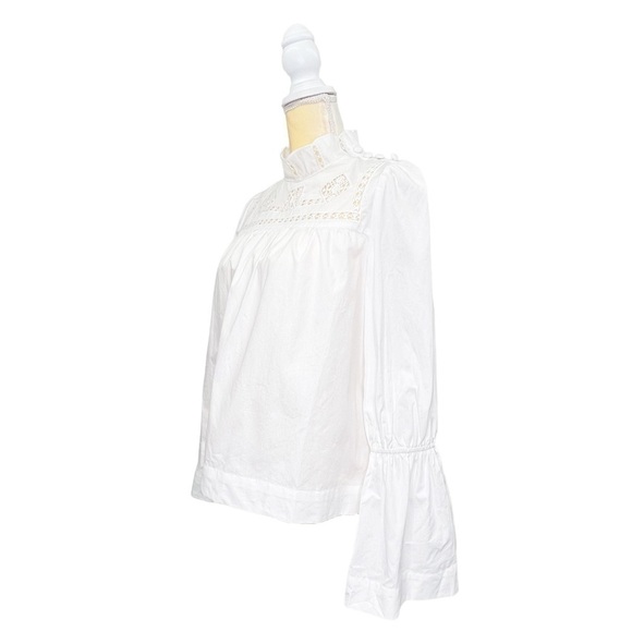 Free People White Cotton Blouse Size XS Bell Sleeves Crochet Eyelet Lace New NWT - Picture 8 of 12